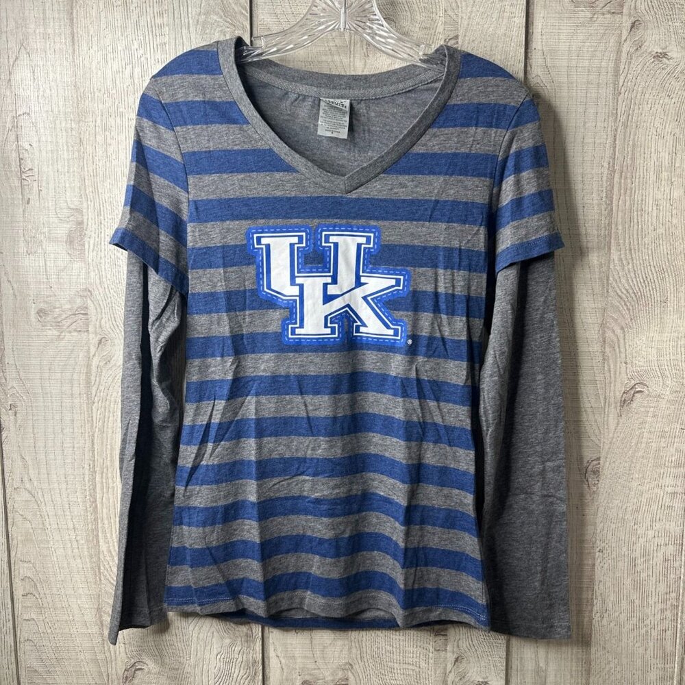 Creative Apparel Shirt Women Medium UK Wildcats Blue Gray Stripe Sports Fan Wear